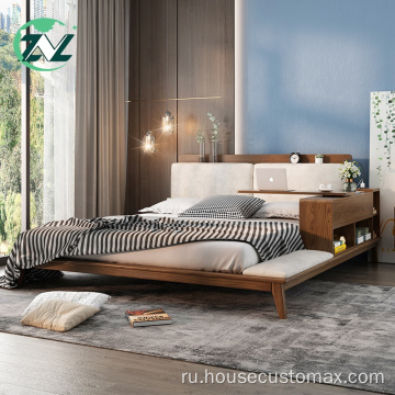 Деревянная мебель для спальни USB Место для хранения многофункциональной кровати